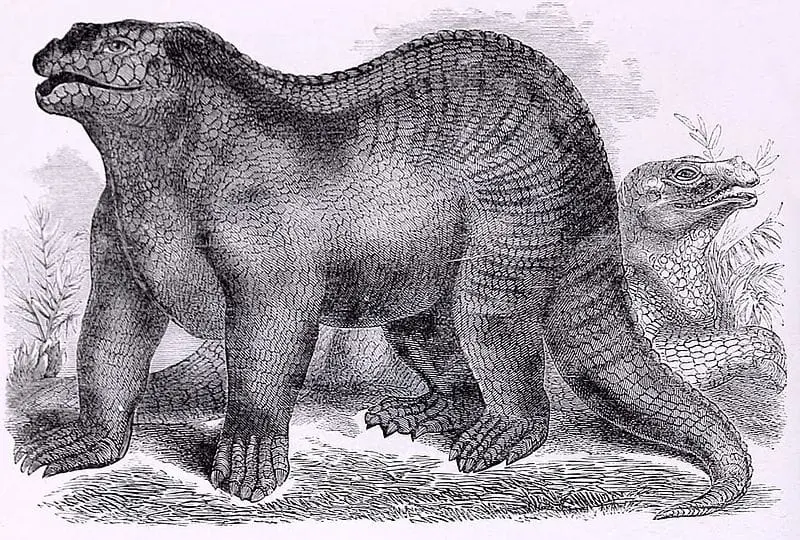 Reconstrução de um iguanodonte feita por Samuel Griswold Goodrich em 1859.